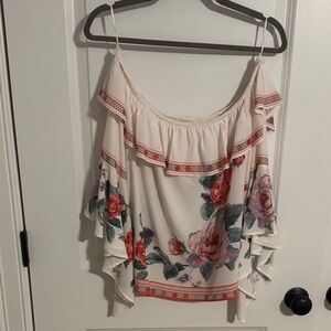 Francesca's Collections Cream Floral Off-Shoulder Blouse